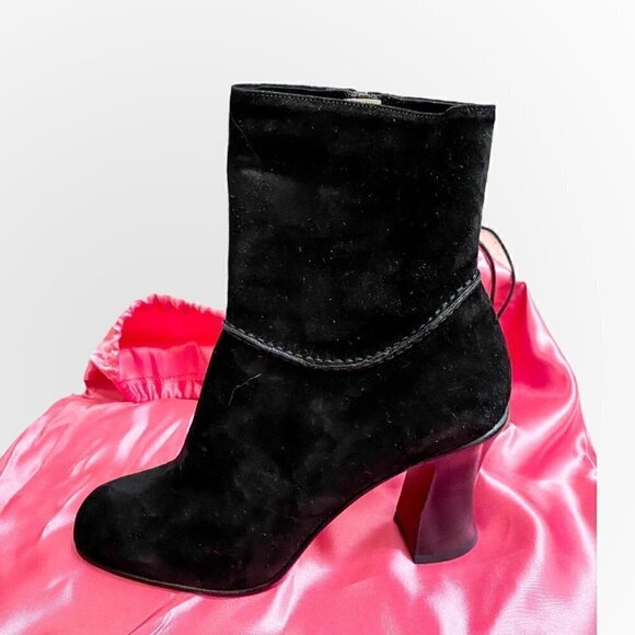 Vintage Michel Perry Black Suede Ankle booties size 38 EU - Picture 9 of 12